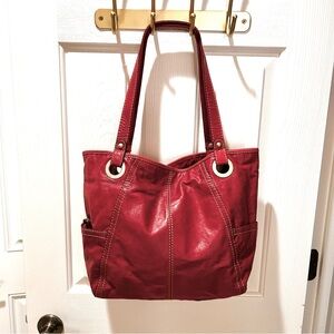 Fossil Rustic Red Leather Tote Bag EUC